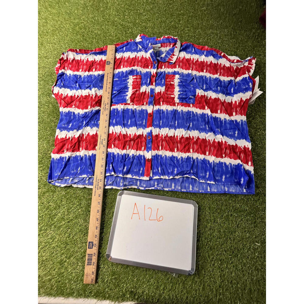 LuLaRoe Women's Red, White, and Blue Tie-Dye Button-Up Shirt 2XL